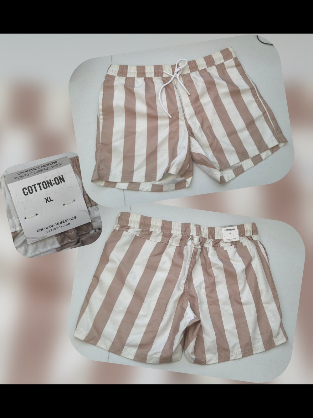 Cotton On Beige and White Striped Women's Athletic Shorts Size XL (Nwts)